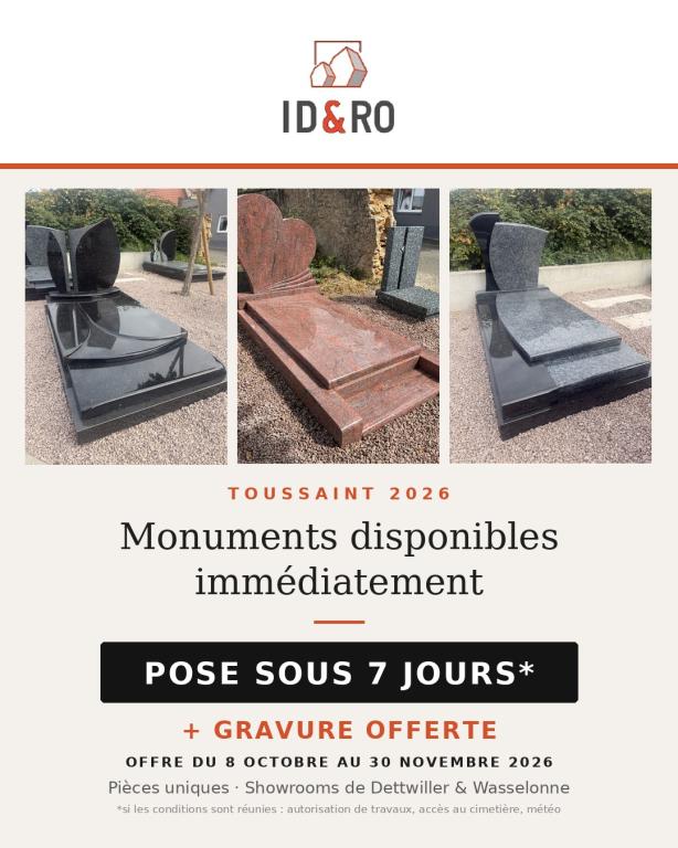 Offre Toussaint 2026 : monuments funéraires disponibles immédiatement, gravure offerte